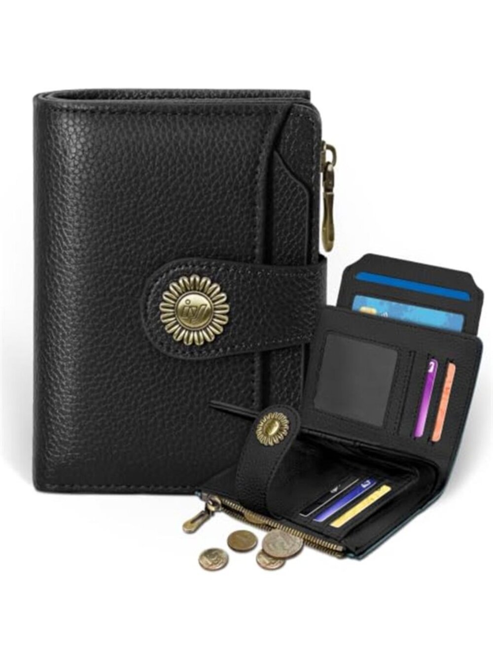 New Black Small Wallet Women RFID Blocking Bifold Credit Card Holder